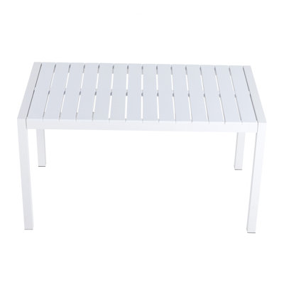 55 Inch Modern Indoor/Outdoor Long Dining Table, Lightweight PP Patio Table with Metal Legs for Kitchen, Courtyard & Terrace, White