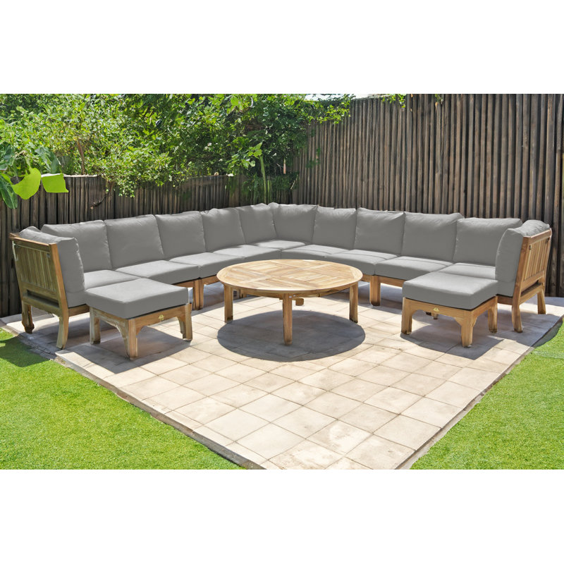 Huntington 12 Piece Teak Sectional Seating Group with Sunbrella Cushions, Granite Sunbrella®, 12 pieces, 2 ottoman
