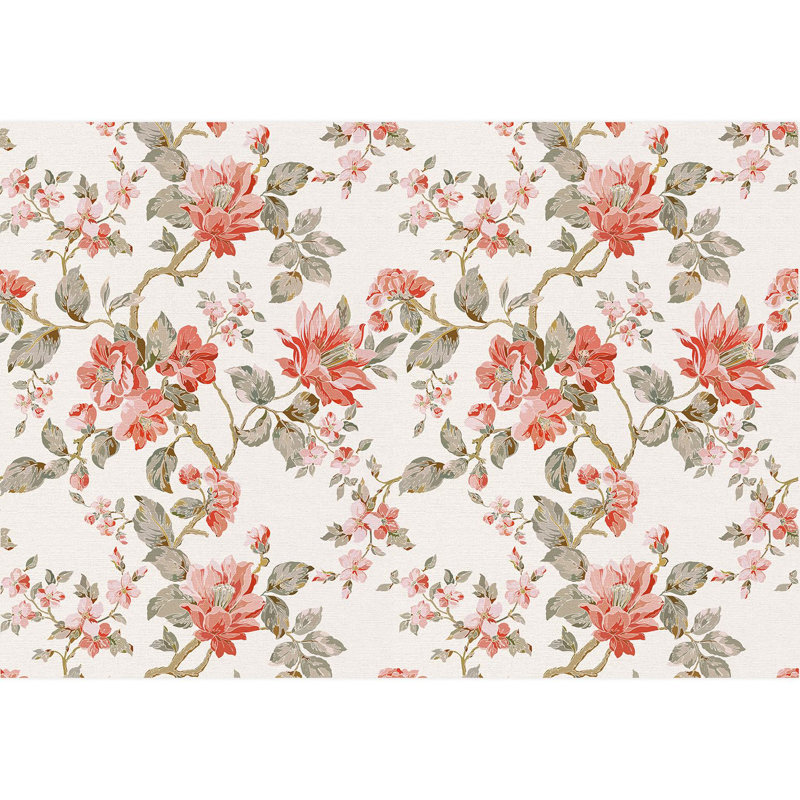 Fleurs botaniques rouges et roses, L 100 po x l 144 po