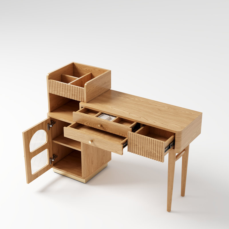 Meuble-lavabo moderne avec tiroirs et armoire | Coiffeuse en bois avec tablettes de rangement ouvertes pour la chambre à coucher, le salon de beauté et le bureau personnel