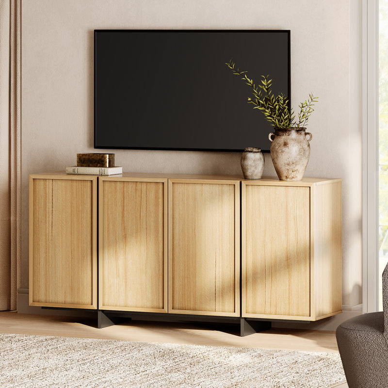 TV Stand For 75 Inch Tvs, Wood Media Console With 4 Storage Doors & T-Shaped Legs, Entertainment Center For Living Room, Bedroom