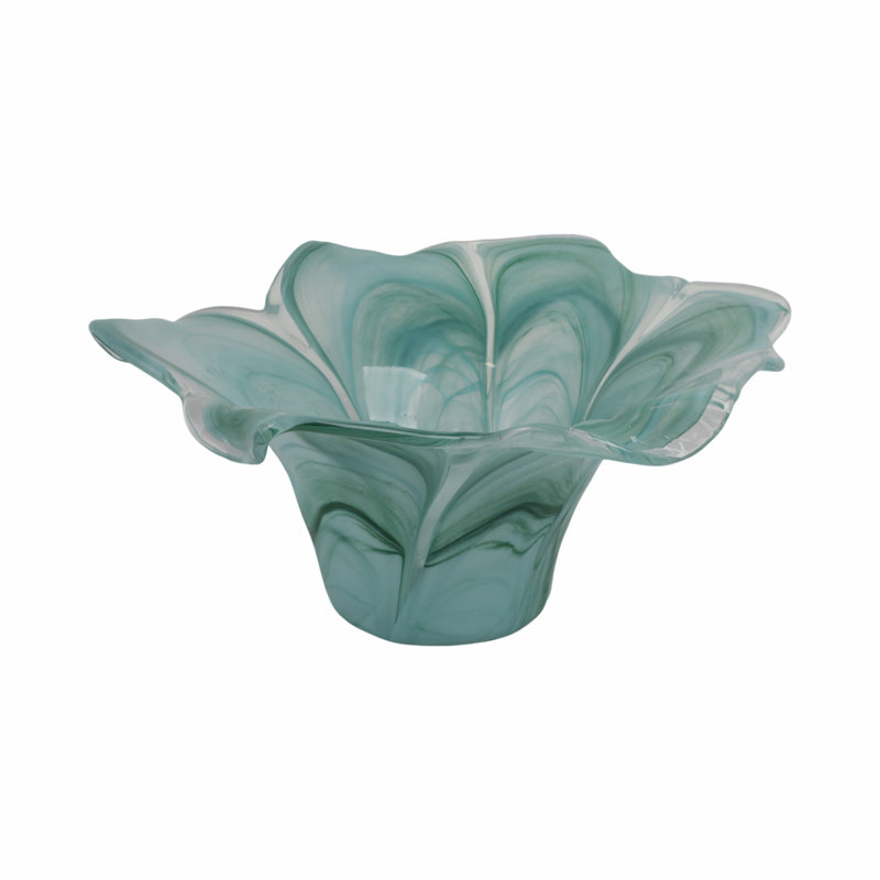 Bol décoratif en forme de fleur Swirl - bol décoratif en verre moderne - centre de table élégant pour la décoration de salle à manger ou de table basse - bleu