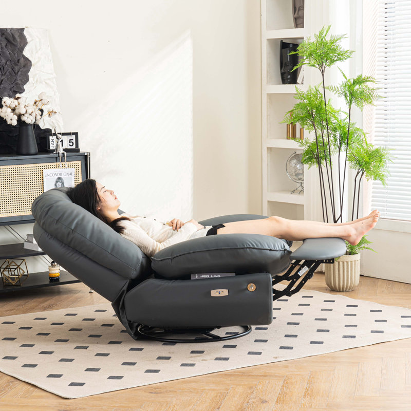 Berryman Upholstered Recliner, Dark Gray Leather