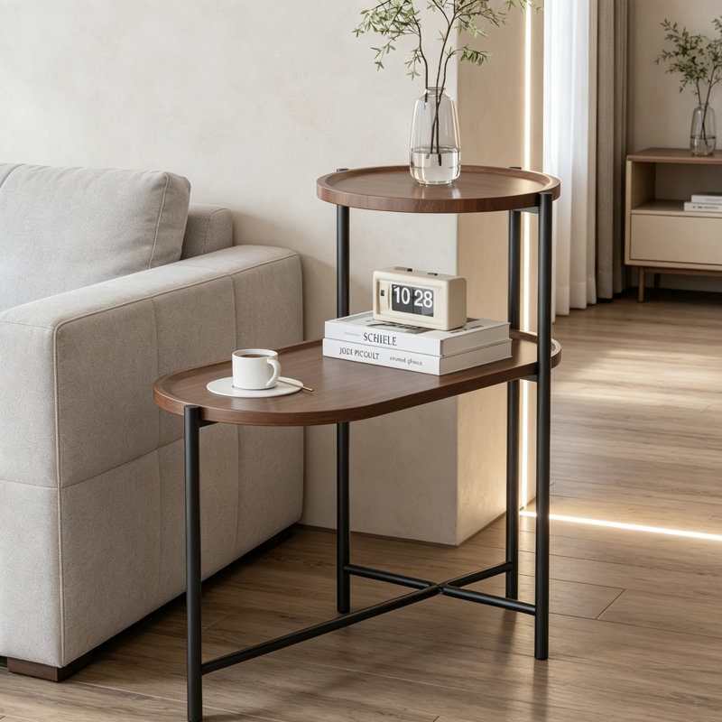 Petites tables basses Canapé moderne à 2 niveaux avec tablette de rangement et tables de bout en bois