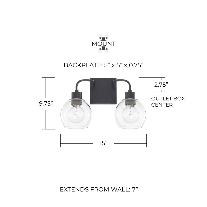Tanner 2 - Light Dimmable Vanity Light, Matte Black, Clear