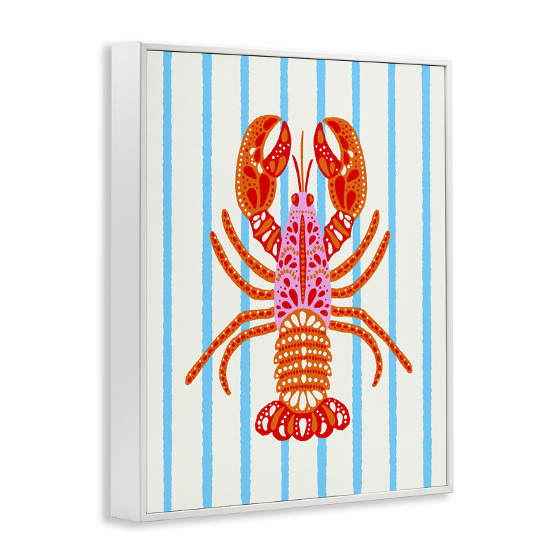 «Bright Boho Lobster on Stripes», estampe numérique, design par Indira Prieto | IndySign, H 30 po x l 24 po