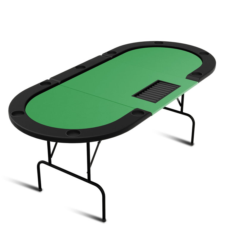 Table de poker ovale avec pieds pliables, plateau de jetons de poker, rails rembourrés et porte-gobelets