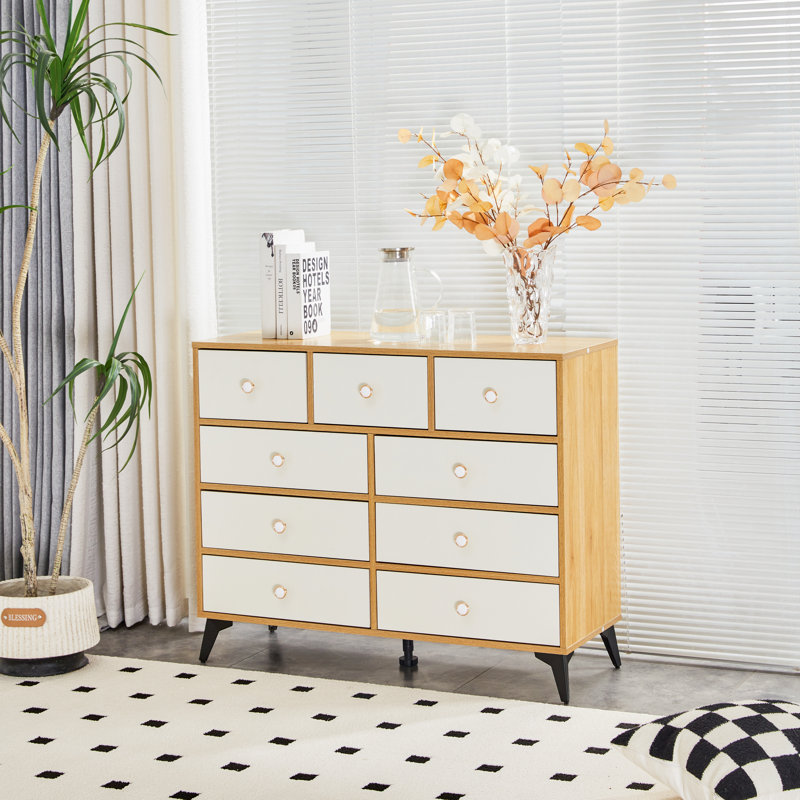 Commode double à 9 tiroirs l 39,37 po Yanibel, Jaune