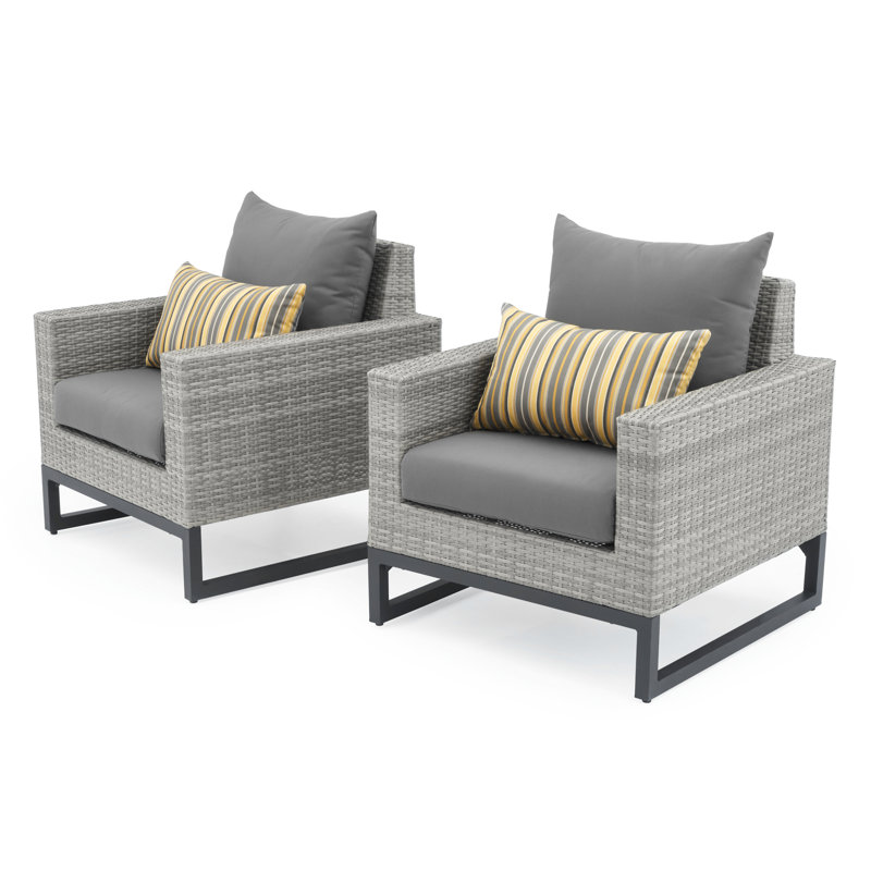 Sameko 2Pc Sunbrella Outdoor Club Chairs, Gray, Gray