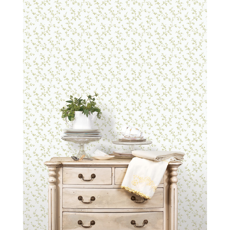 Pretty Prints Allisons Floral Trail Wallpaper Roll, Green