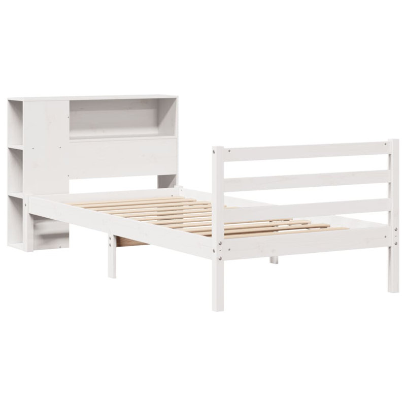 Bookcase Bed Without Mattress Solid Wood Pine, European Single (90 x 200cm), White
