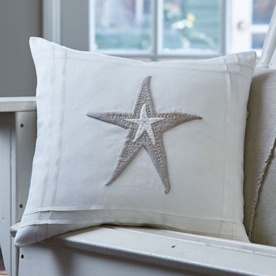 Starfish White with Natural Applique Linen Pillow