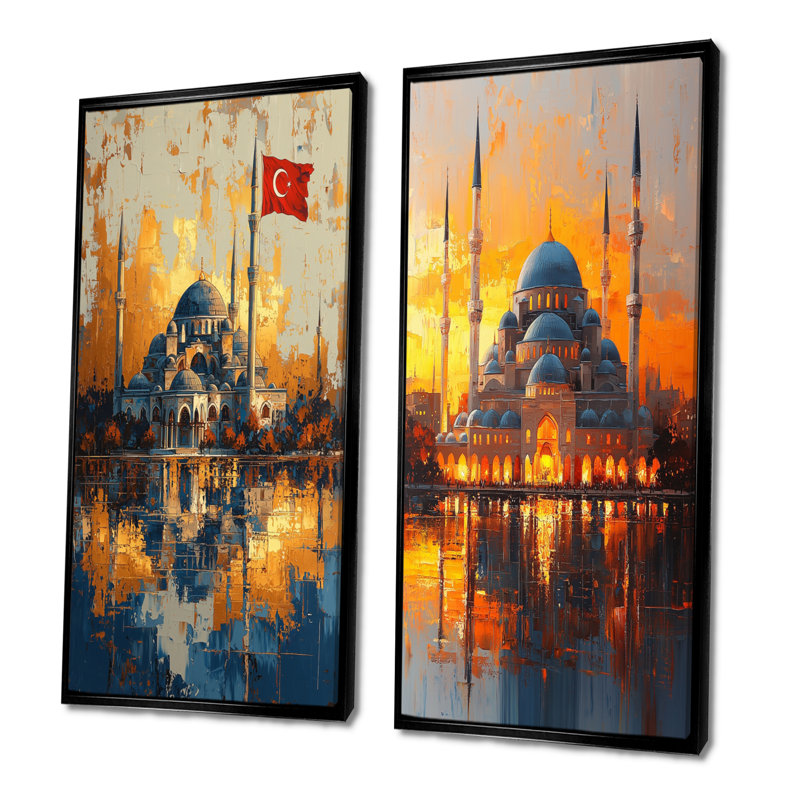 Ensemble de 2 pièces de la mosquée jaune I Sultanahmet de Istanbul I, H 32 po x l 32 po, Cadre flottant noir