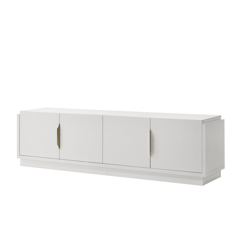Meuble télé 60 po - 69 po blanc avec 4 portes, tablette réglable et support pour câbles 70 po