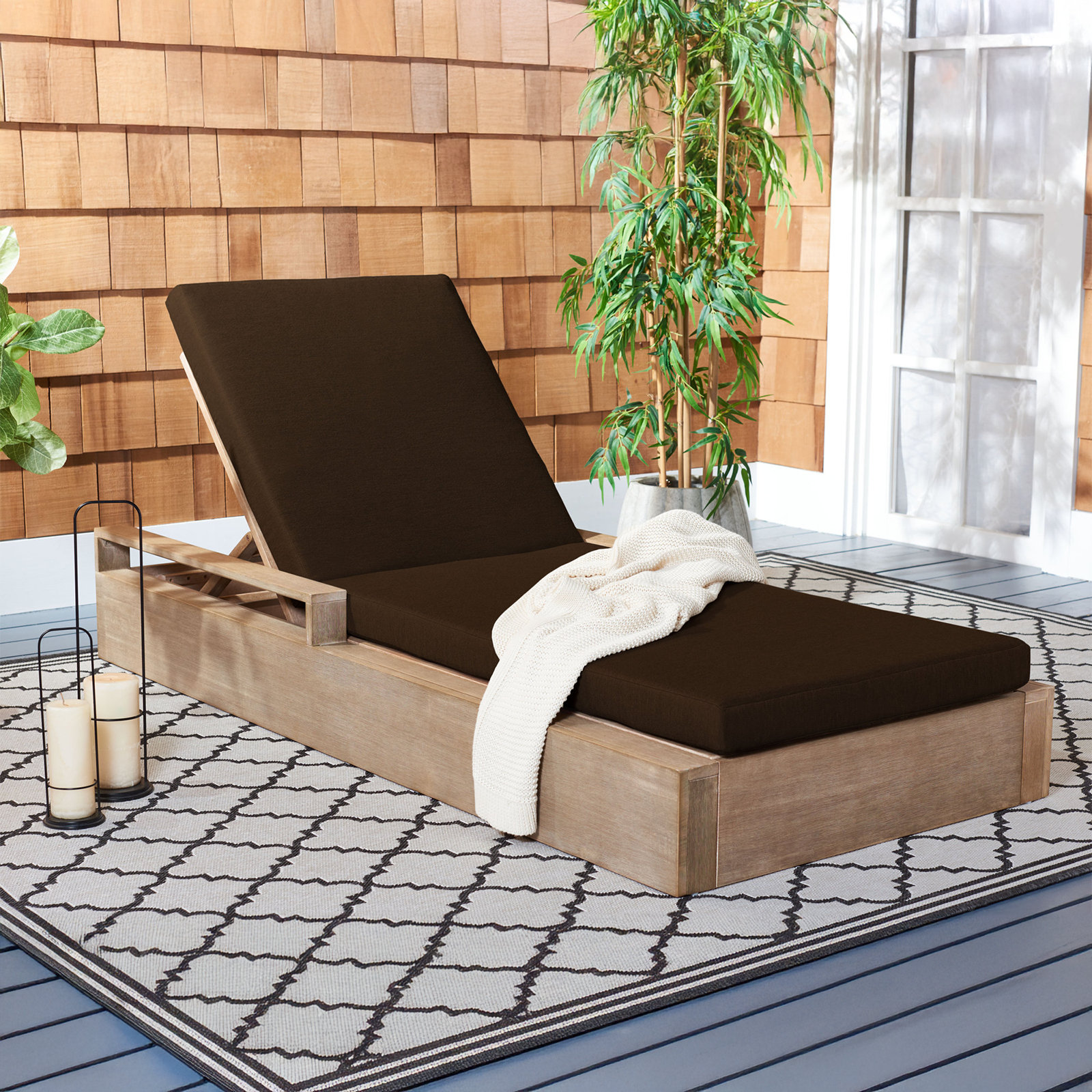 Azul Wood Chaise Lounge Chair, Dark Brown