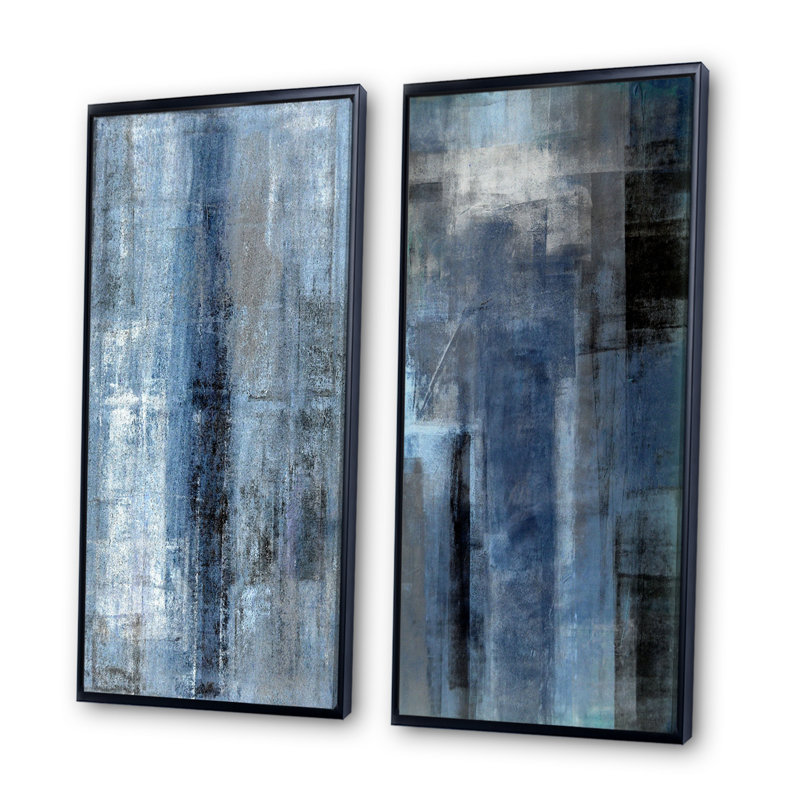Art mural abstrait bleu gris, ensemble de 2 toiles - Le bleu rencontre l'art abstrait gris, H 40 po x l 40 po, Noir