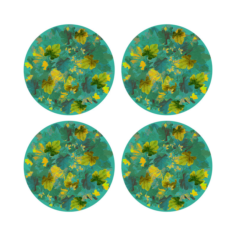 Fallen Leaves Vegan Leather Round Pebble Placemat
