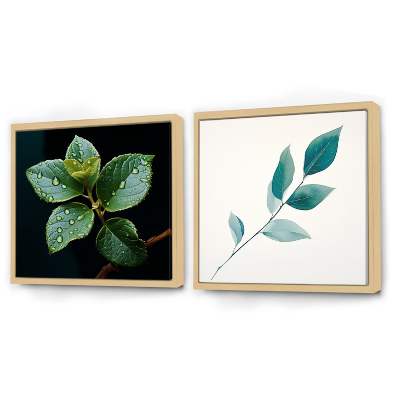 Ensemble de 2 feuilles de collage sarcelle sarcelle Expression Leaf, Cadre flottant noir, H 16 po x l 33 po