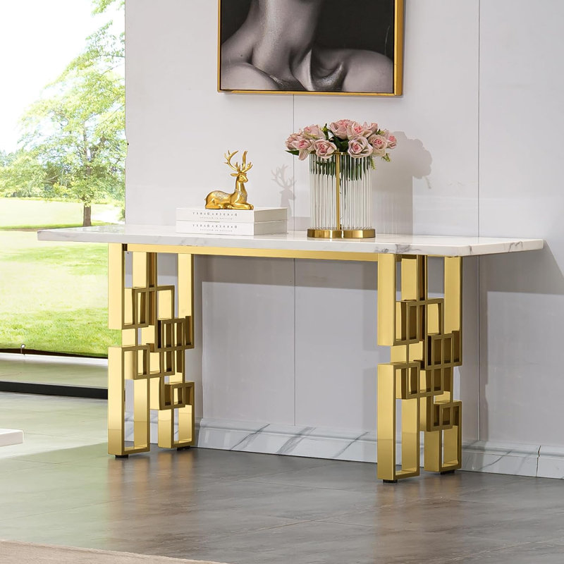 Zareth 55" Console Table, White, Gold