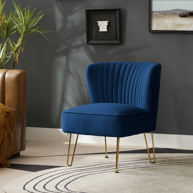 Chaise d'appoint en velours Euclid Glam, Marine