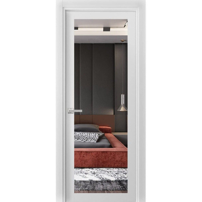 Porte française unie à l'intérieur | Lucia 1299 avec miroir | Poignée simple à panneau régulier | Portes de salle de bain robustes