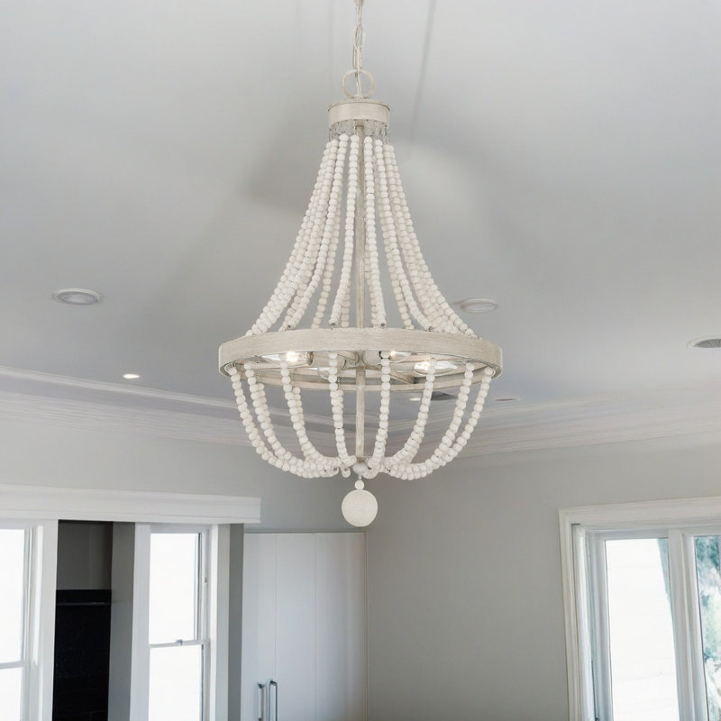 Chrisha 16'' W 4-Light Dimmable Steel Chandelier, Ivory Wash