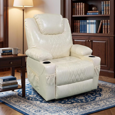 Fauteuil releveur électrique, similicuir, massage, chauffage et minuterie, inclinaison à 165°, 8 zones, beige