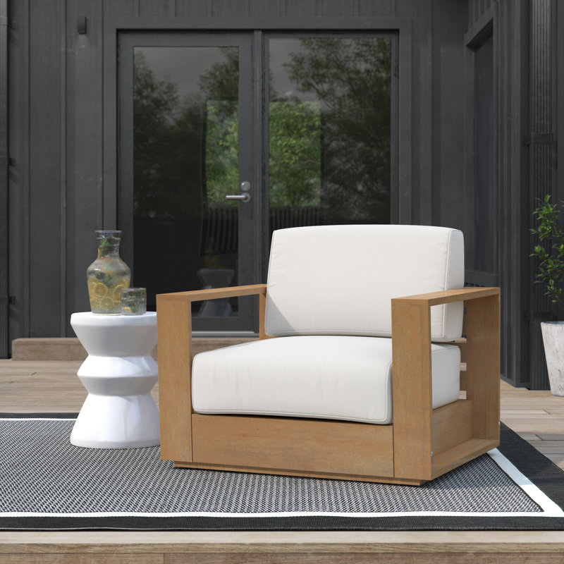 Chaise longue d'extérieur en bois d'acacia avec coussins Harbor, Bois naturel