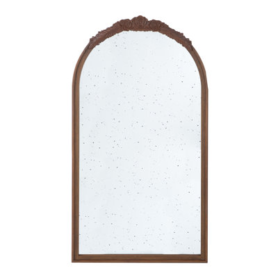 Round Mirror Frame With Delicate Rose Designs For Bathroom, Entryway & Living Area  Brown Handmade Carvings Wall Decoration