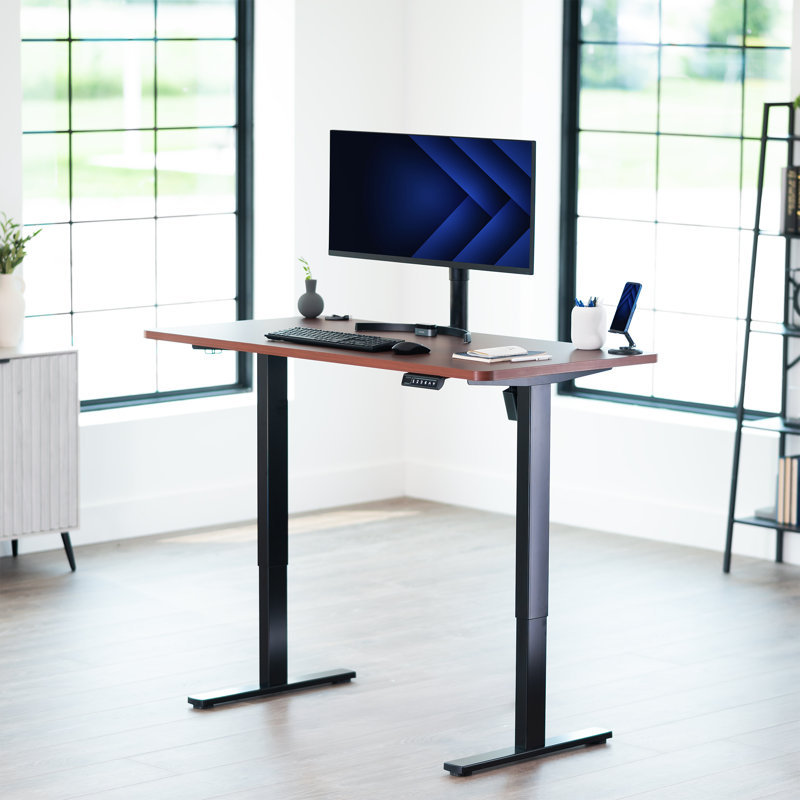VIVO Electric 55” x 28” Stand Up Desk, Black, Reclaimed Wood