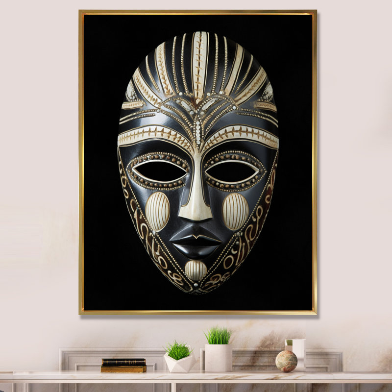 Masque africain Ethnical Traditional, Cadre flottant doré, H 32 po x l 16 po x P 1 po