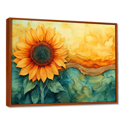 Doren Sunflowers Field At Sunrise Desert River I - Sunflowers Wall Art Decor