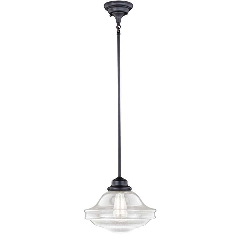 Luminaire suspendu simple à 1 lumière Owen, Verre martelé transparent, Bronze huilé, 11.75'' H x 12'' W x 12'' D