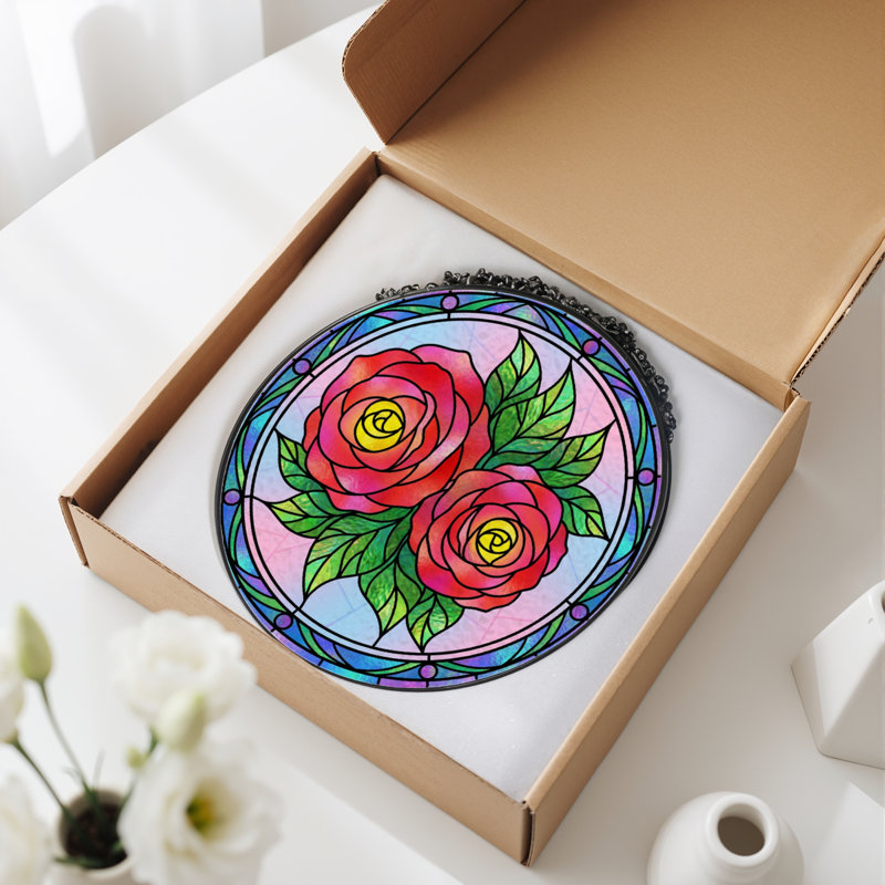 Panneau de vitrail en forme de rose 12 "H, H 12 po x l 12 po
