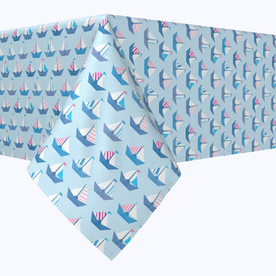 Square Tablecloth, 100% Cotton, 52X52", Paper Sailboats