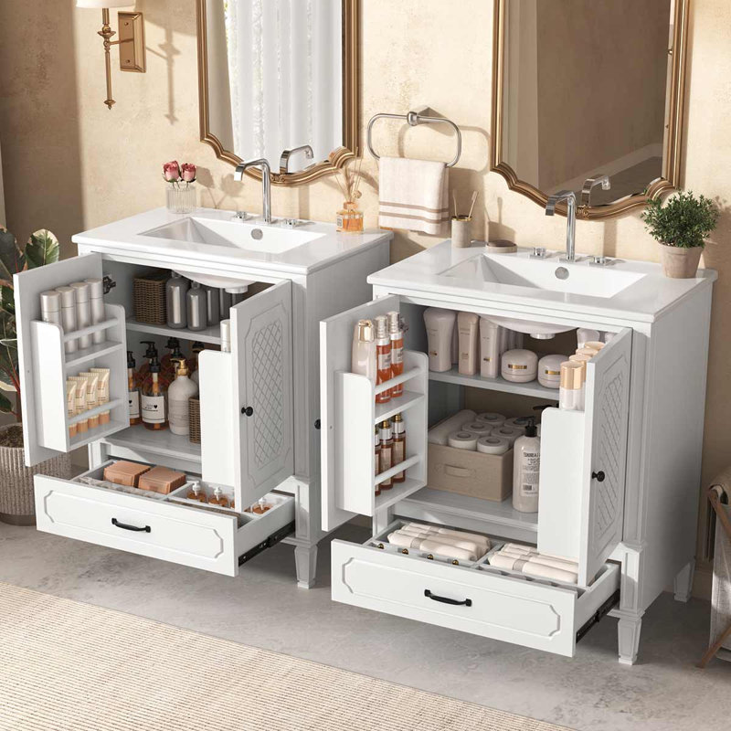 Meuble-lavabo double 60 po Modern, Blanc / noir
