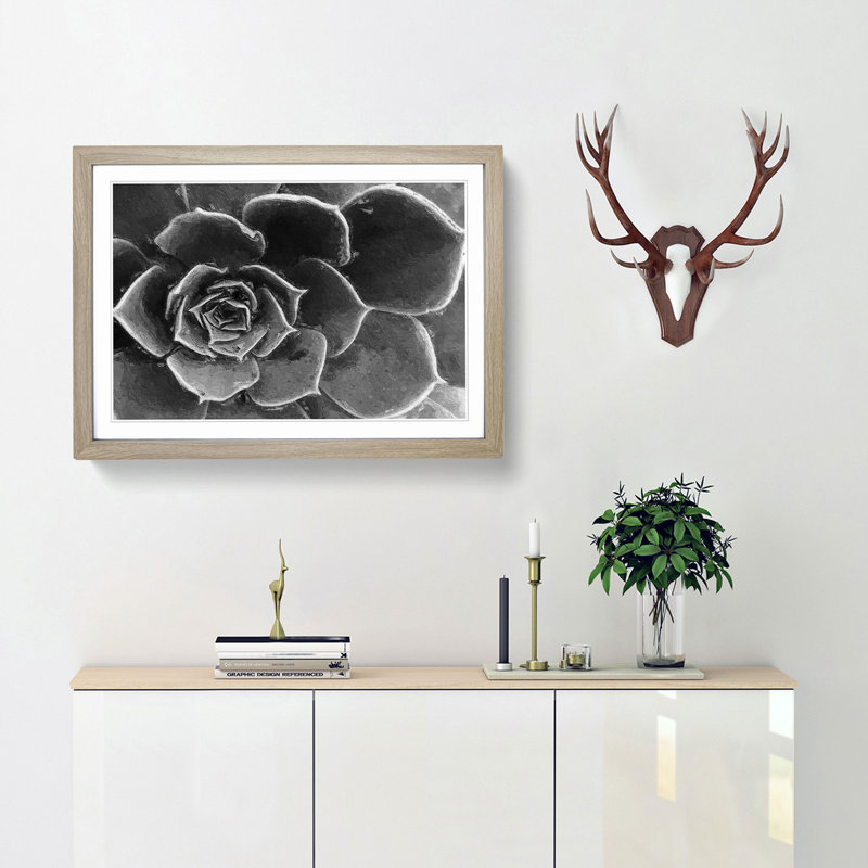 Succulent Plant - Picture Frame Painting Print, 27cm H x 36cm W x 2cm D, Oak Framed