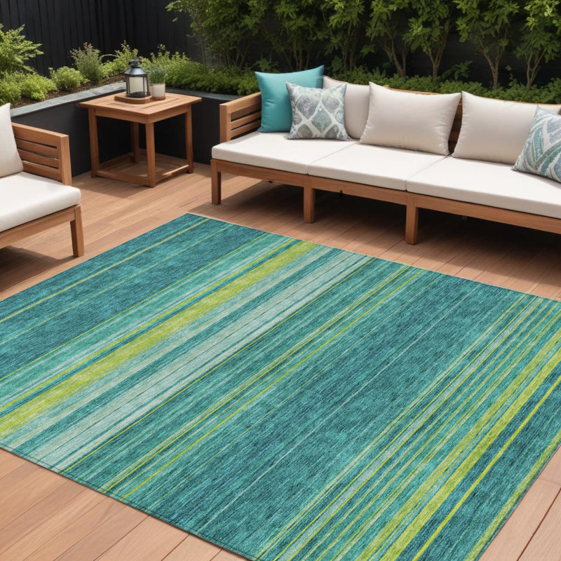 Tapis bleu sarcelle lavable à rayures 10 pi x 14 pi bleu sarcelle