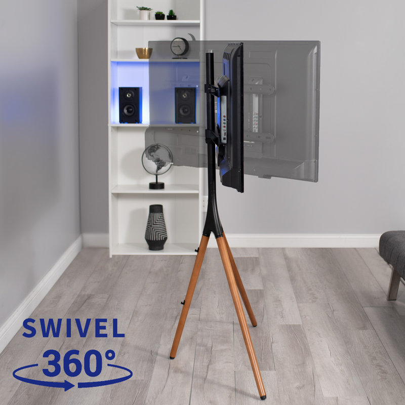 Artistic Dark Walnut Wood and Steel TV Easel Stand for 45" to 65" Screens