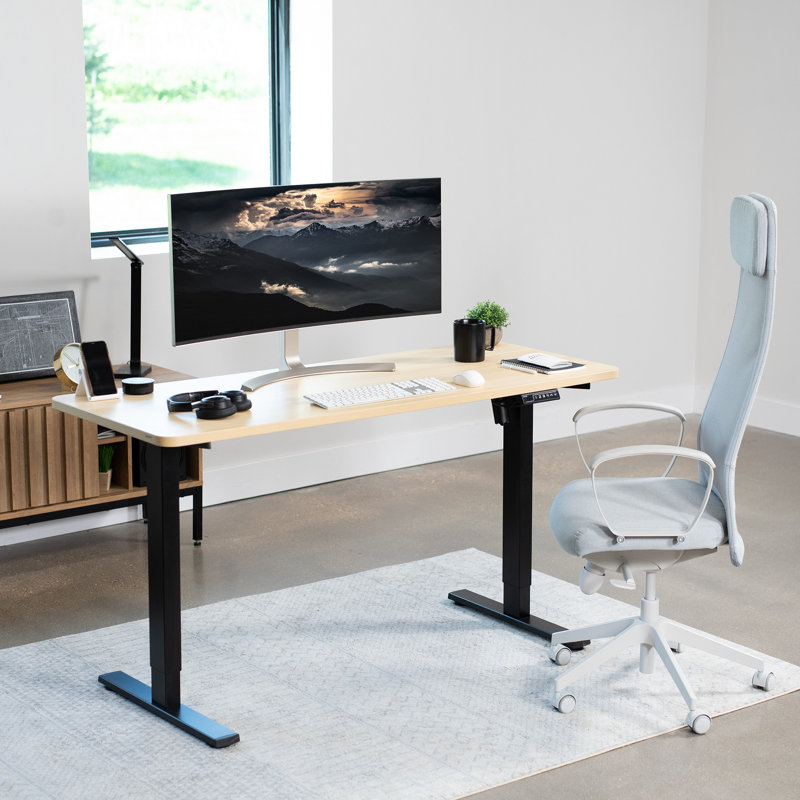 Light Wood and Black Adjustable Height Standing Desk