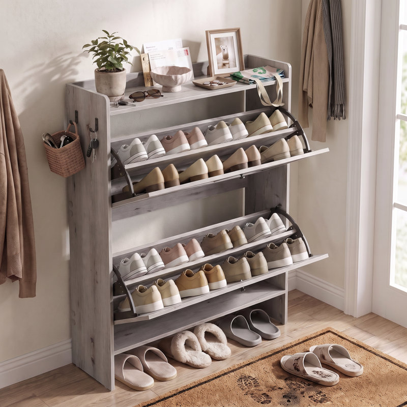 Range-chaussures Burnham 16 paires avec 2 tiroirs rabattables, H 40,4 po x l 33 po x P 9,5 po, Grey