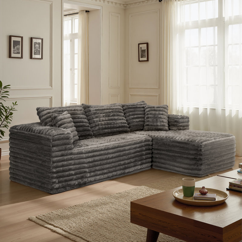 Canapé 2 pièces avec coussin Kustas Boneless, Grey Corduroy