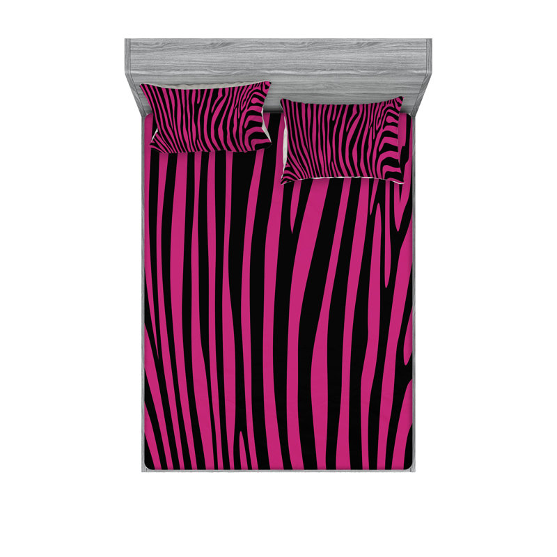 Ensemble de draps et taies décoratives zèbre Ambesonne, rose vif et noir, Ensemble de draps pour lit très grand californien