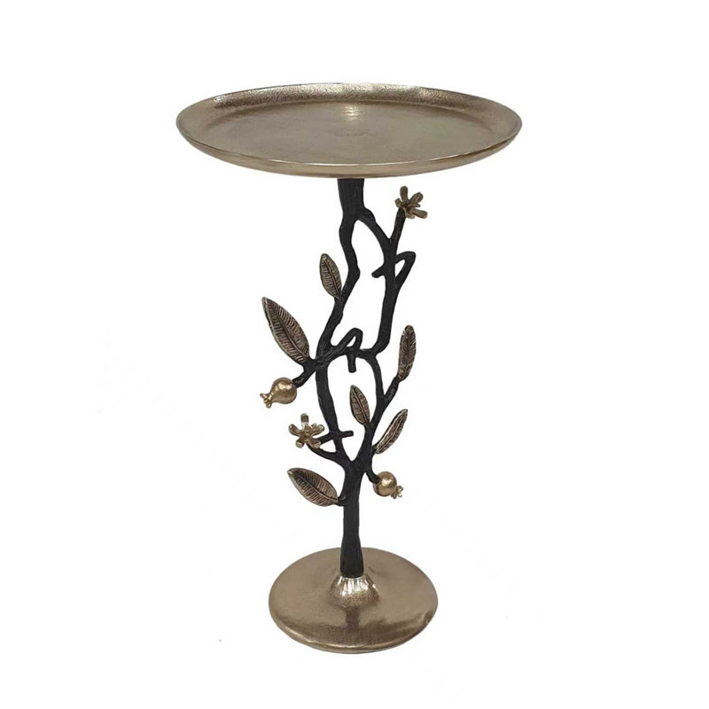 Table d'appoint 13,8 x 13,8 x 24 po en aluminium noir et doré avec un design délicat de grenade