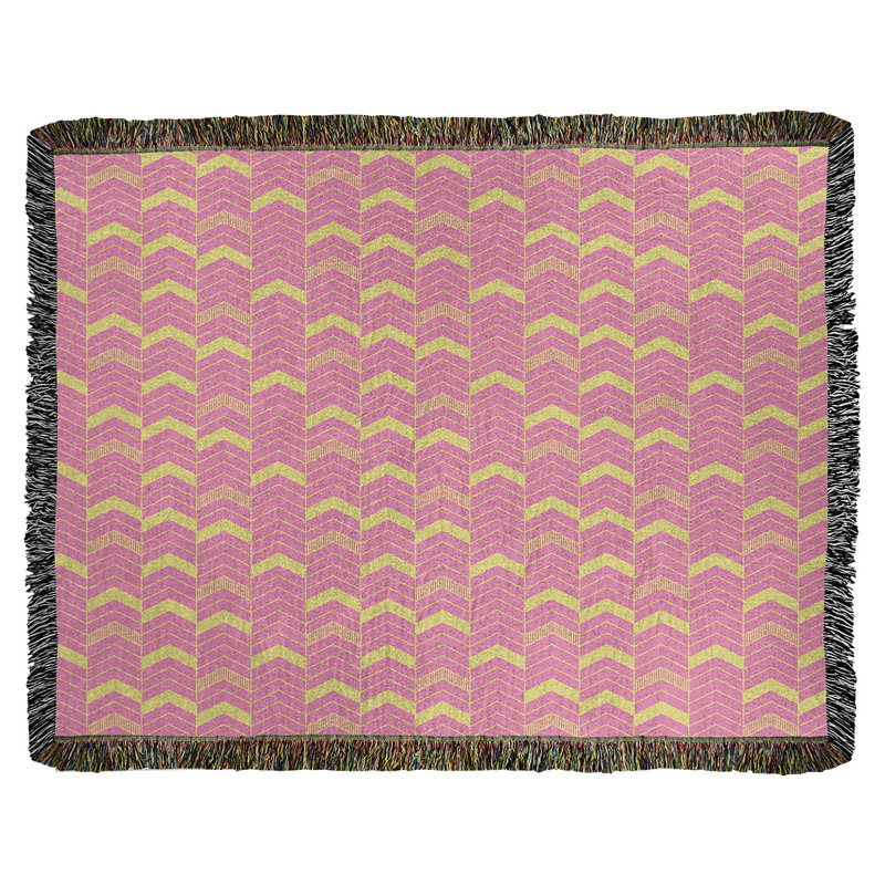 Couverture en coton tissé Rhonda, l 37 po x L 52 po, Rose / Jaune