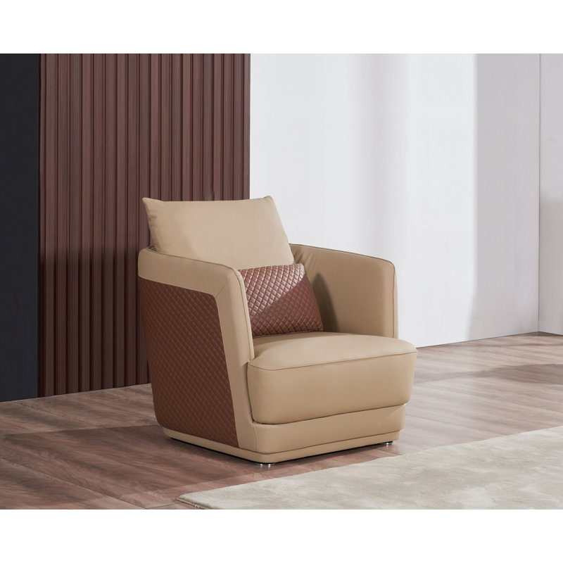 Glamour Leather Club Chair, Tan/Brown Genuine Leather