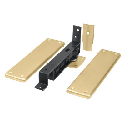 Deltana DASH95U4 Spring Hinge, Double Action w/ Solid Brass Cover Plates in Brushed Brass
