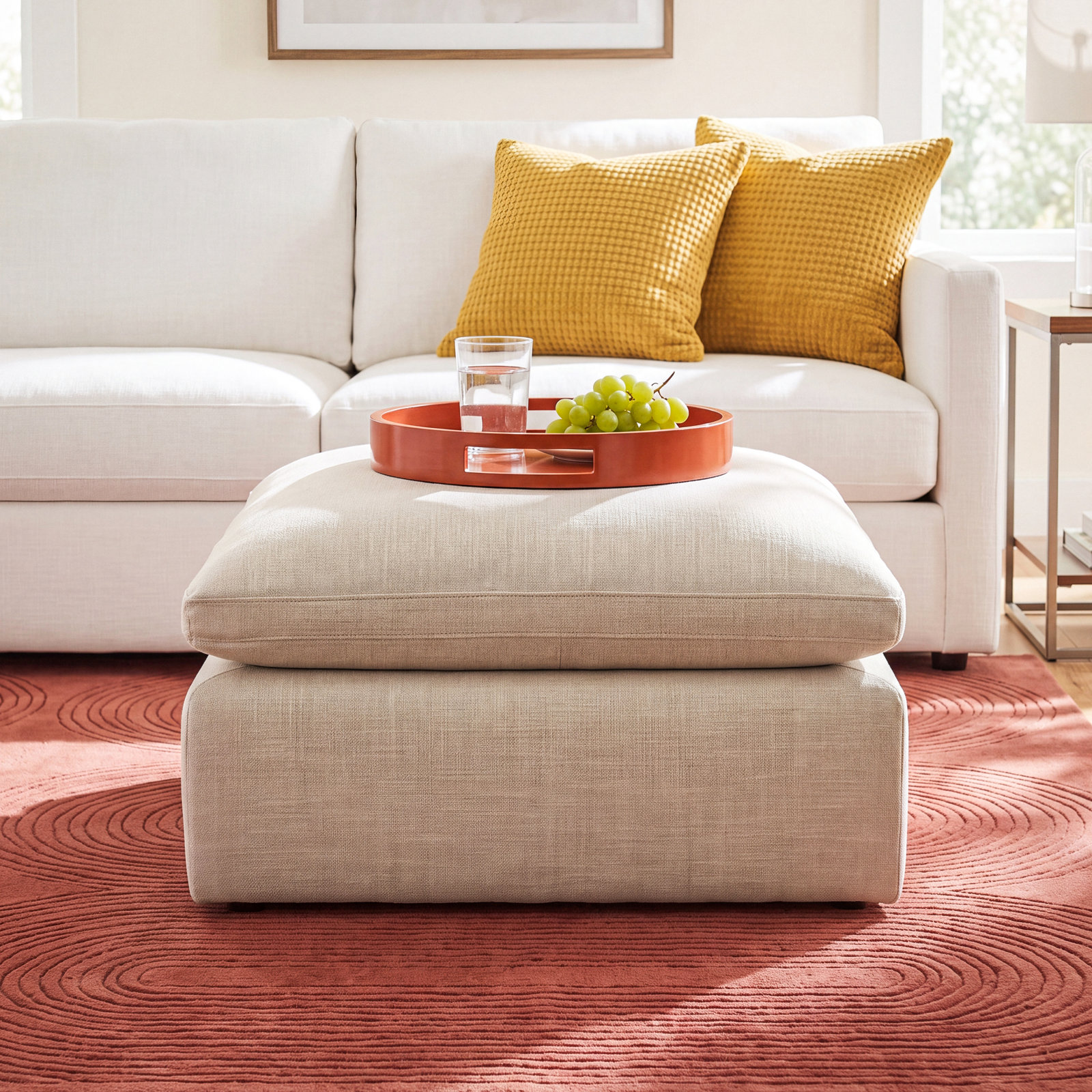 Asher 39" Linen Upholstered Ottoman