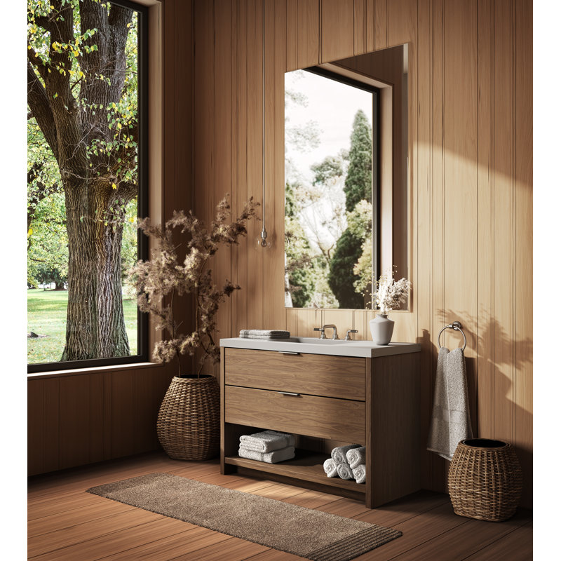 Vue 42" W Freestanding Single Bathroom Vanity, Nocino, Satin Nickel, Glossy White/Single
