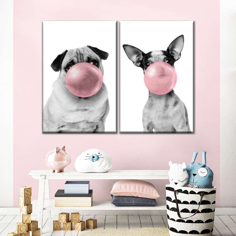 " Bubble Gum Dogs " 2 - Pieces, 39" H x 53" W x 1.25" D